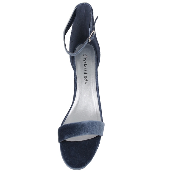 Blue Velvet Open Toe  Glitter Block Heel Sandal - Picture 4 of 4